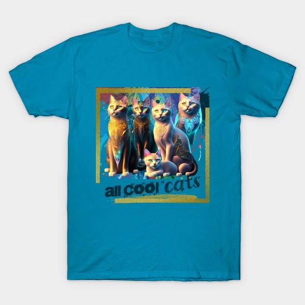 All Cool Cats (5 ornate statue cats) T-Shirt by PersianFMts